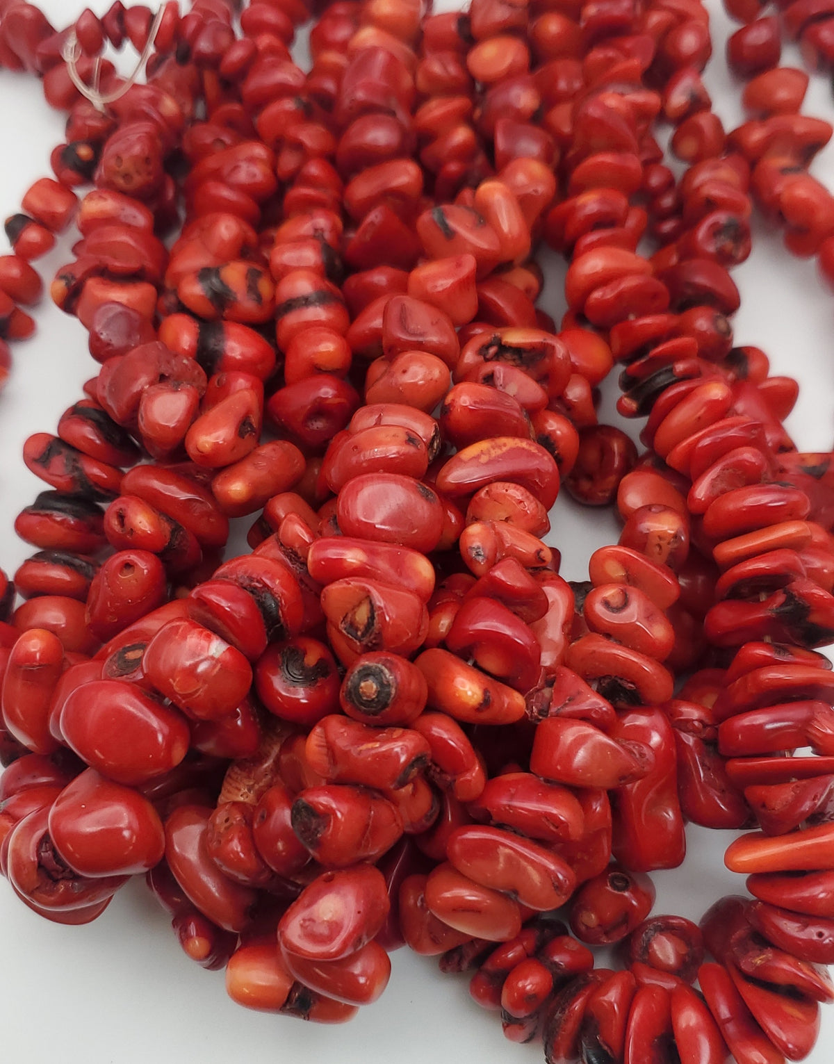 Red Coral Chunks Small Bead Strand Dyed.