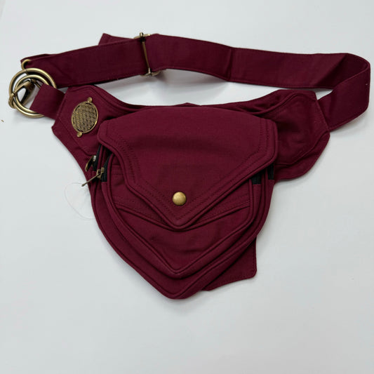 Red Waist Bag Cotton 3 Zipper Pockets.