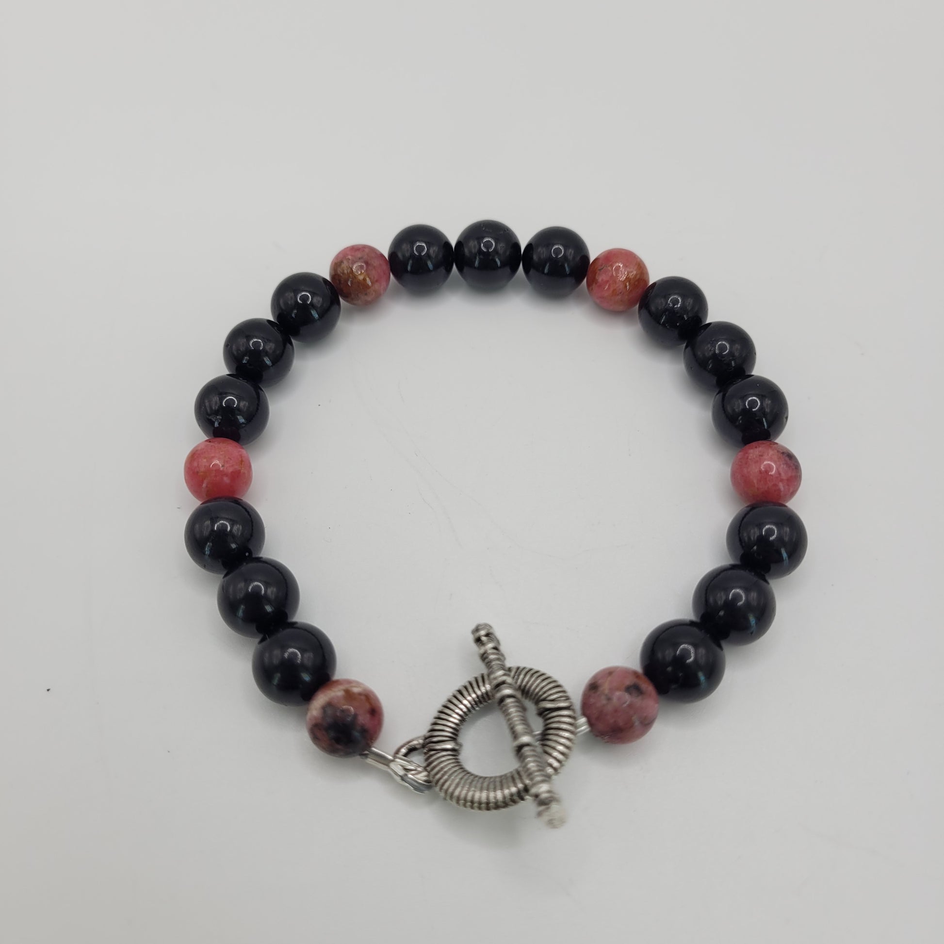 Rhodonite And Obsidian With Silver Plated Findings Bracelet Kit. 