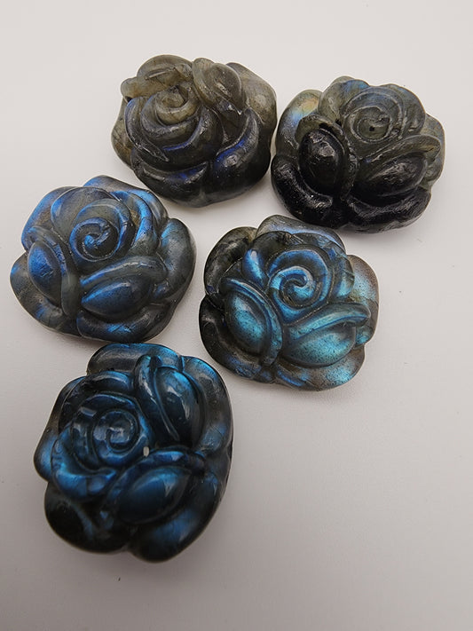 Rose Carved Labradorite Cabochon.