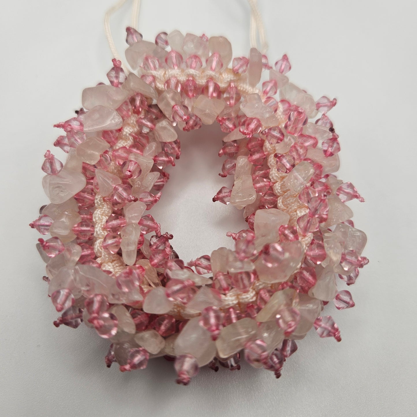 Rose Quartz Gemstone Cluster Macrame Bracelet Adjustable.