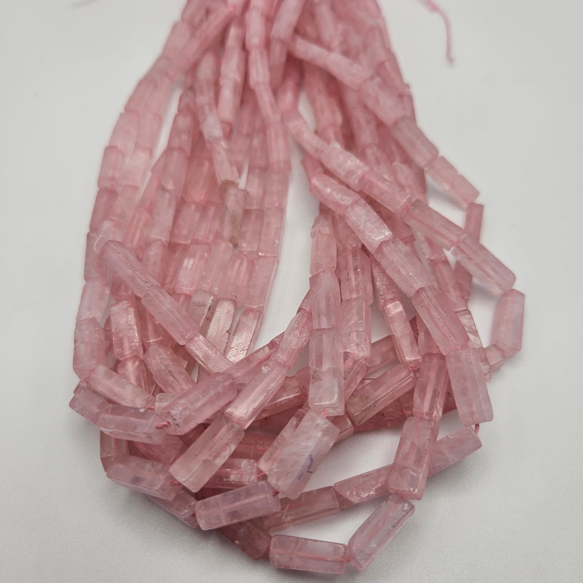 Rose Quartz Tube Bead Strand.