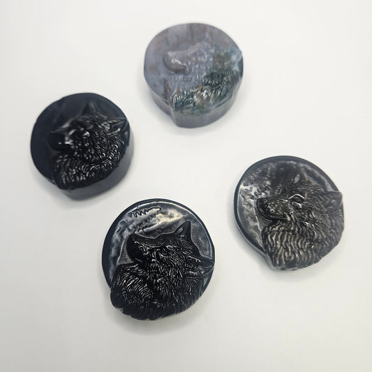 Round Wolf head Gemstone Carving.