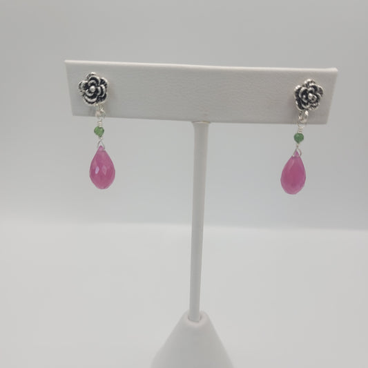 Sterling Silver Ruby Flower Earrings.