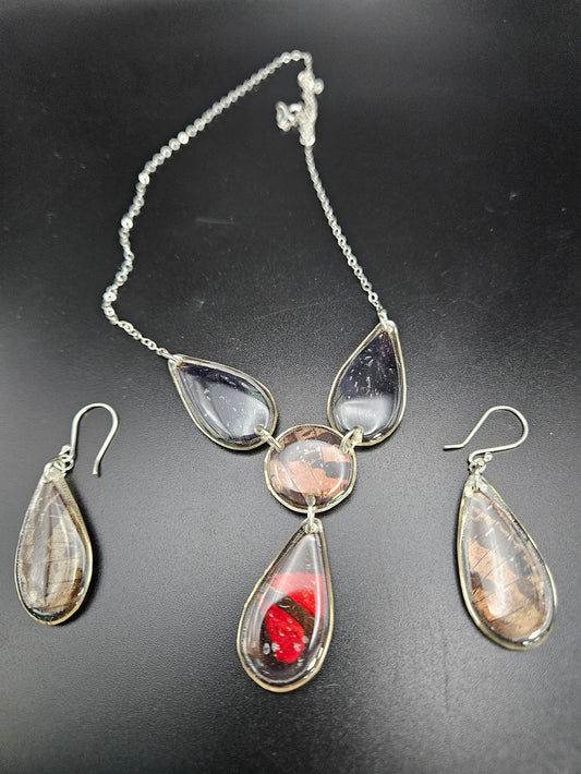 SS Areli Resin Butterfly Section Jewelry Set Red and Black