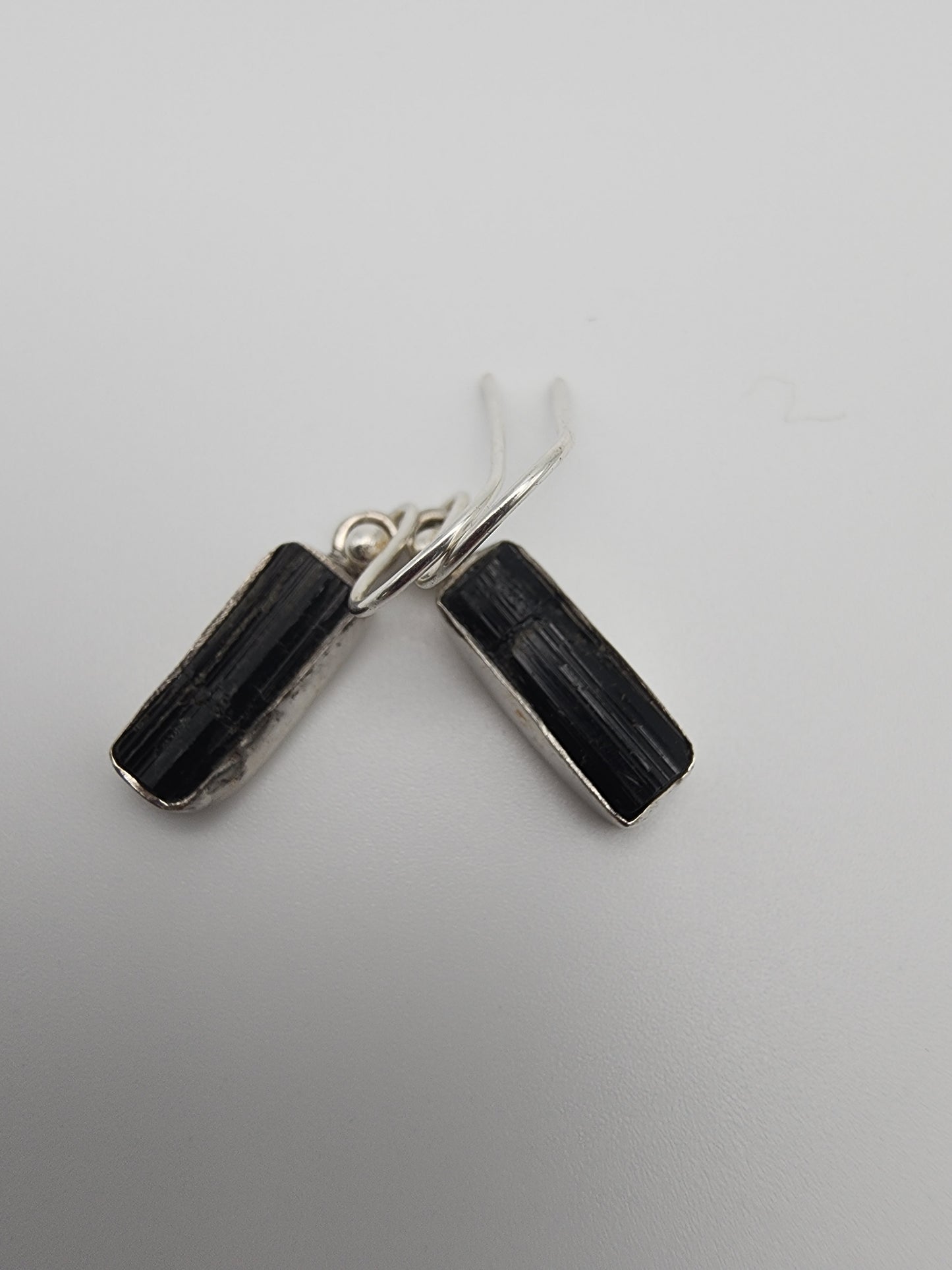 Sterling Silver Black Gemstone Rectangle Earrings.