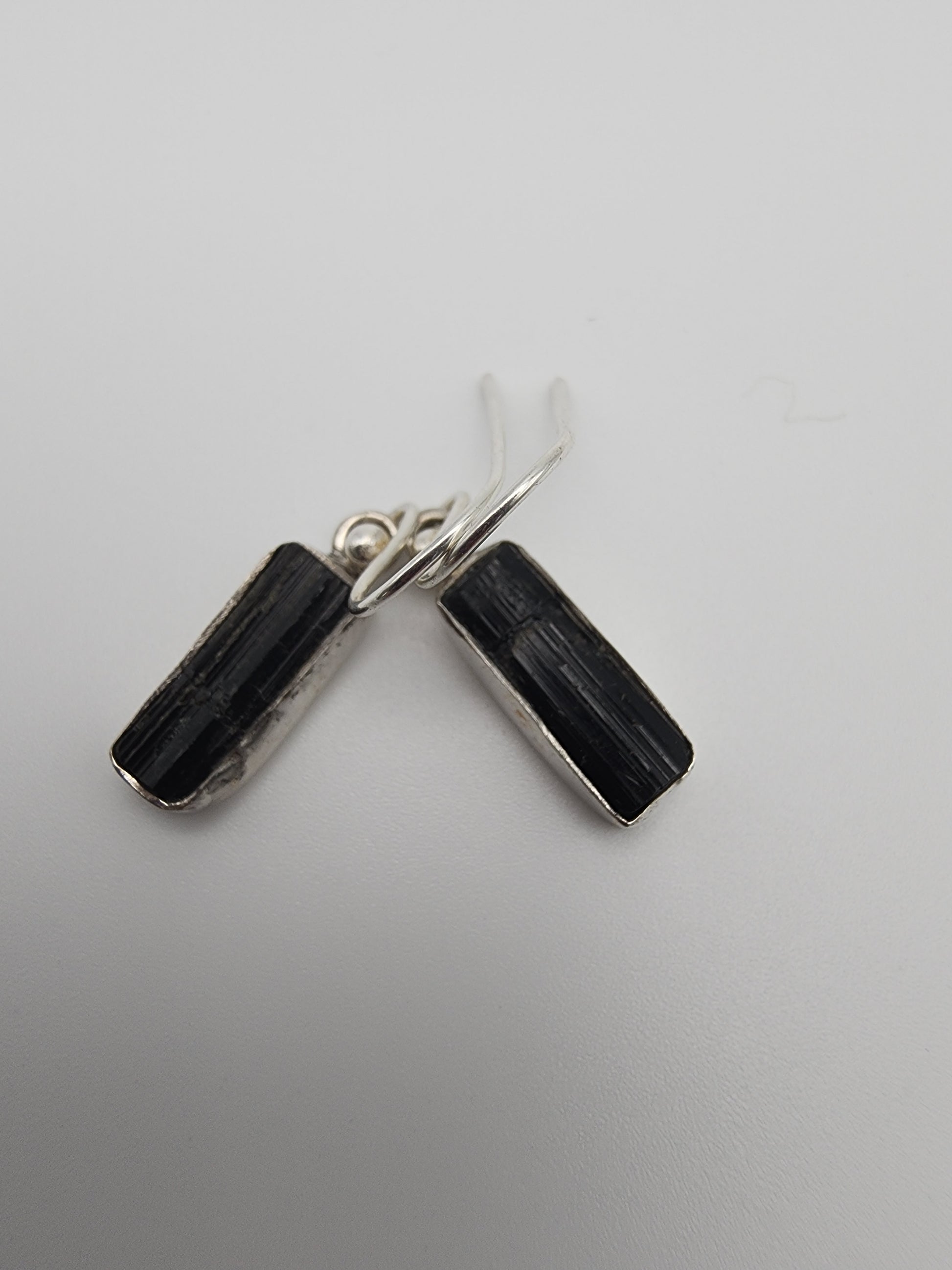 Sterling Silver Black Gemstone Rectangle Earrings.