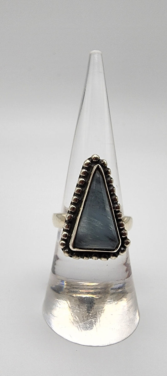 Sterling Silver Blue Triangle Gemstone Ring.