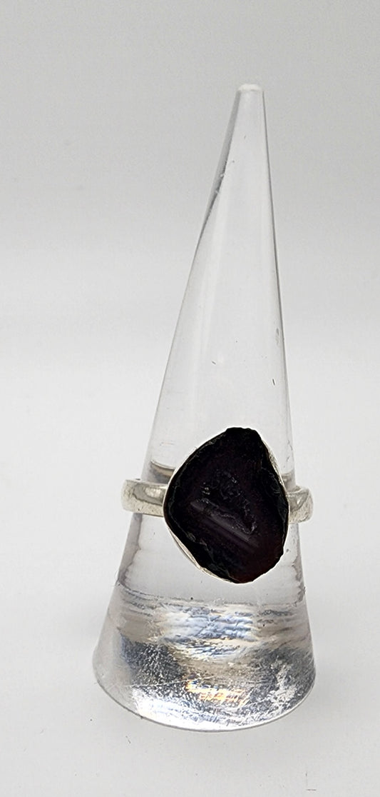 Sterling Silver Dark Red Geode Ring.