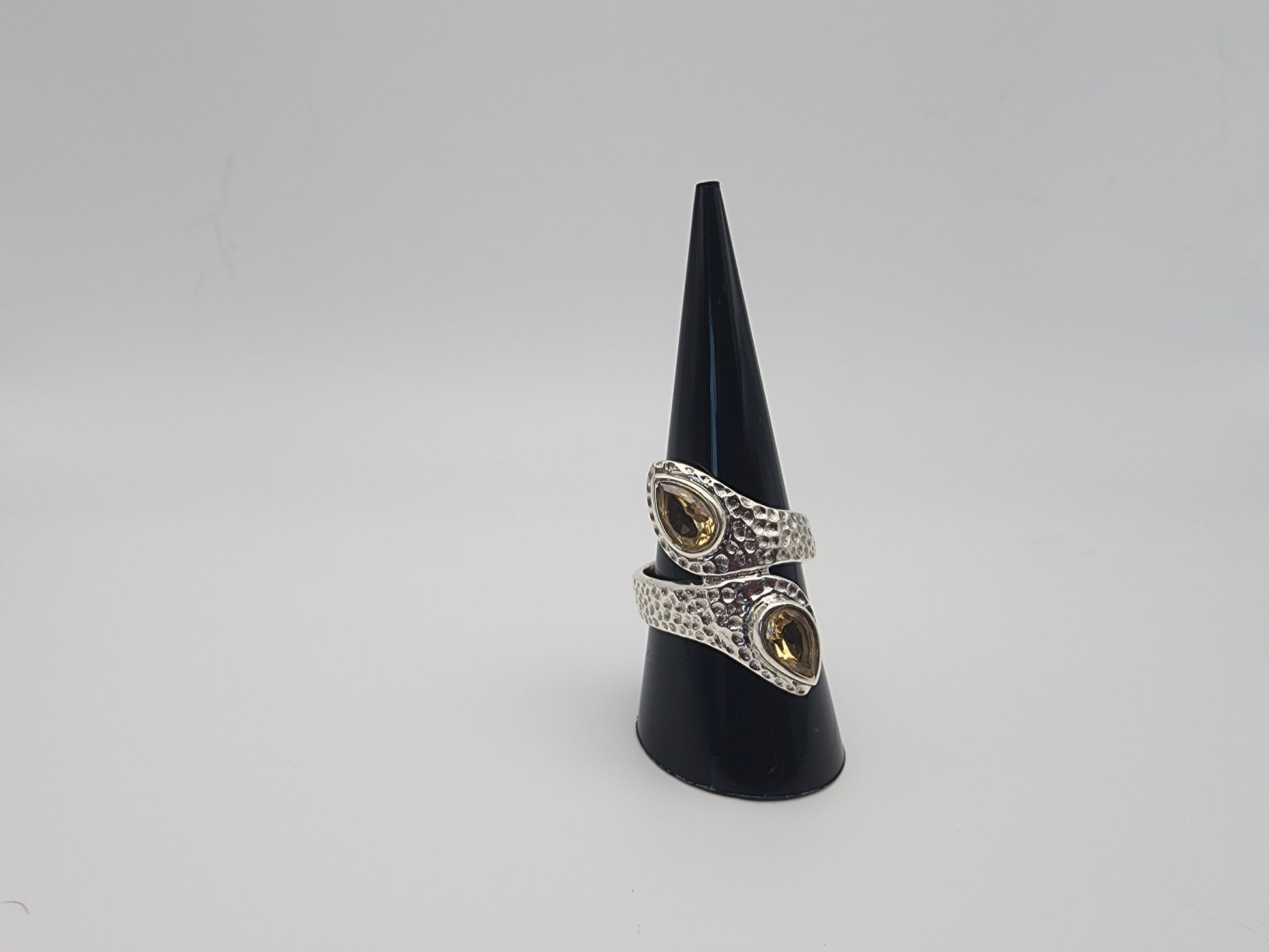 Sterling Silver Decorative Citrine Or Aquamarine Ring.
