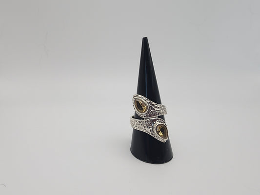 Sterling Silver Decorative Citrine Or Aquamarine Ring.