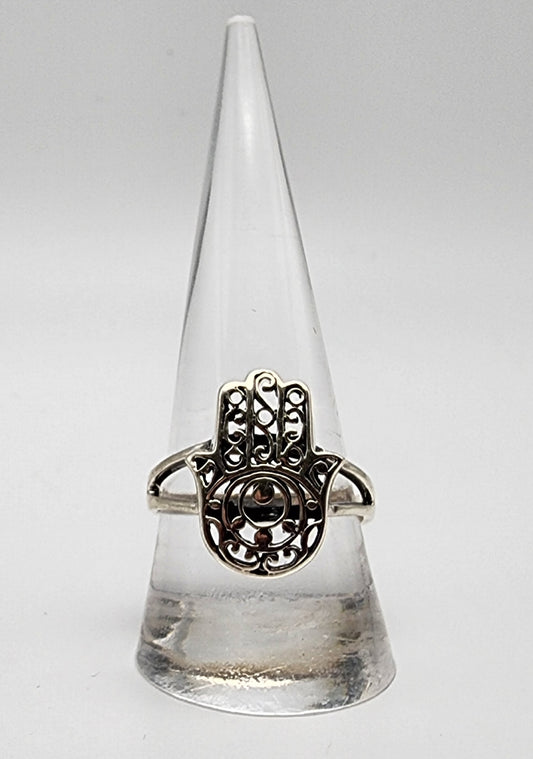 Sterling Silver Decorative Hamsa Ring.