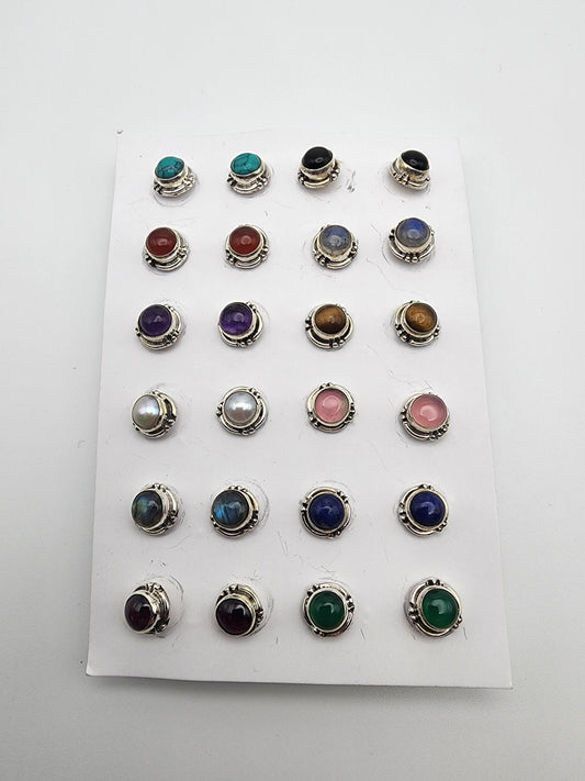 Sterling Silver Gemstone Earrings - Stone Varies.