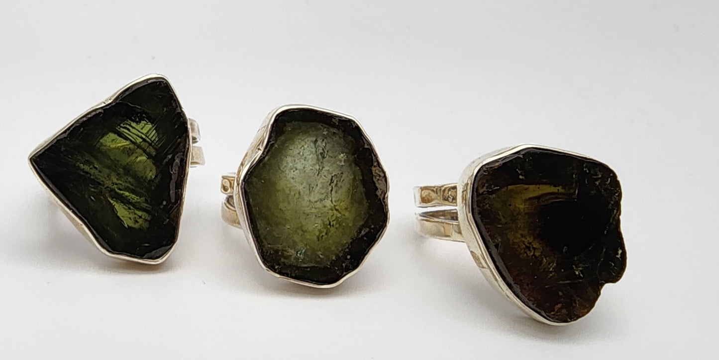 Sterling Silver Green Tourmaline Slice Ring.