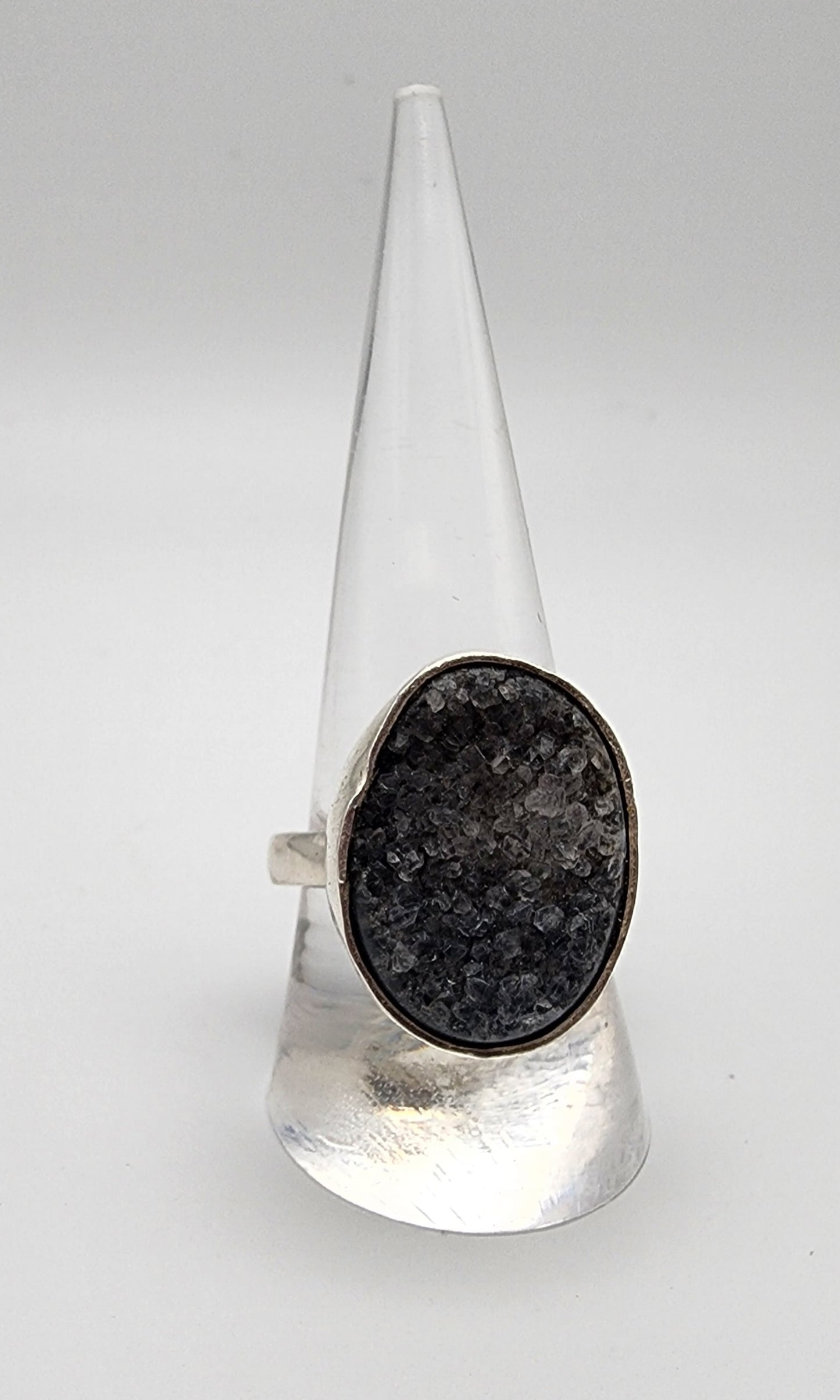 Sterling Silver Grey Geode Stone Ring.
