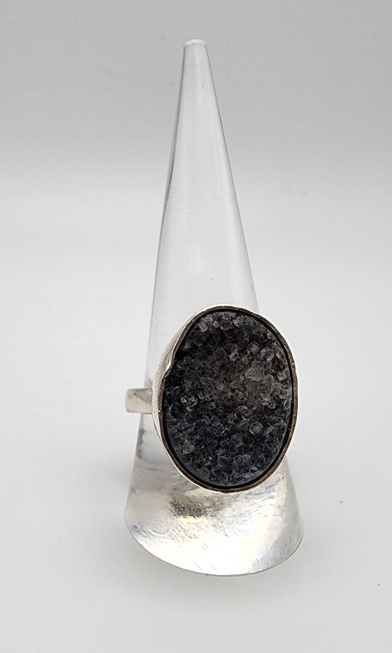 Sterling Silver Grey Geode Stone Ring.