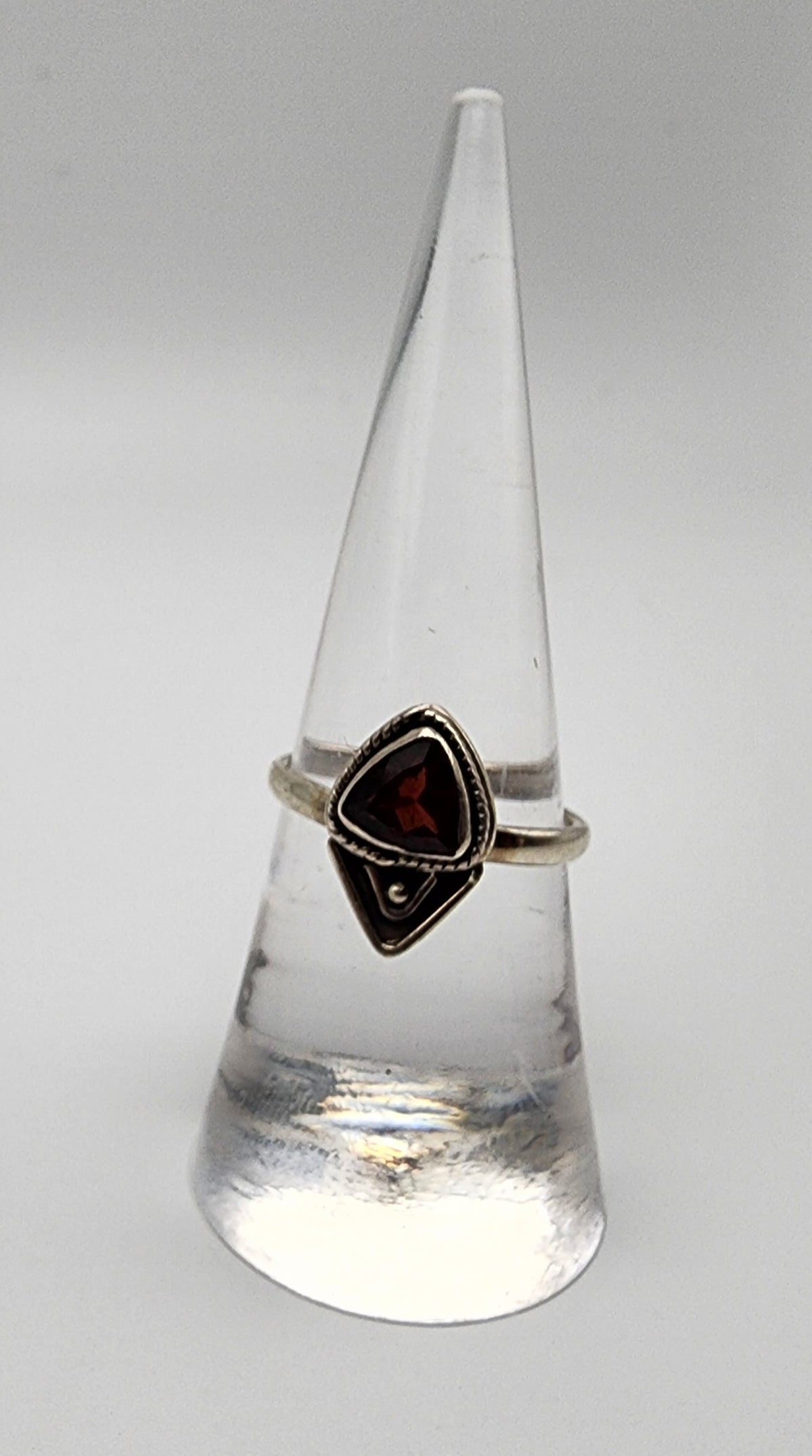 Sterling Silver Half and Half Triangle Garnet Ring.