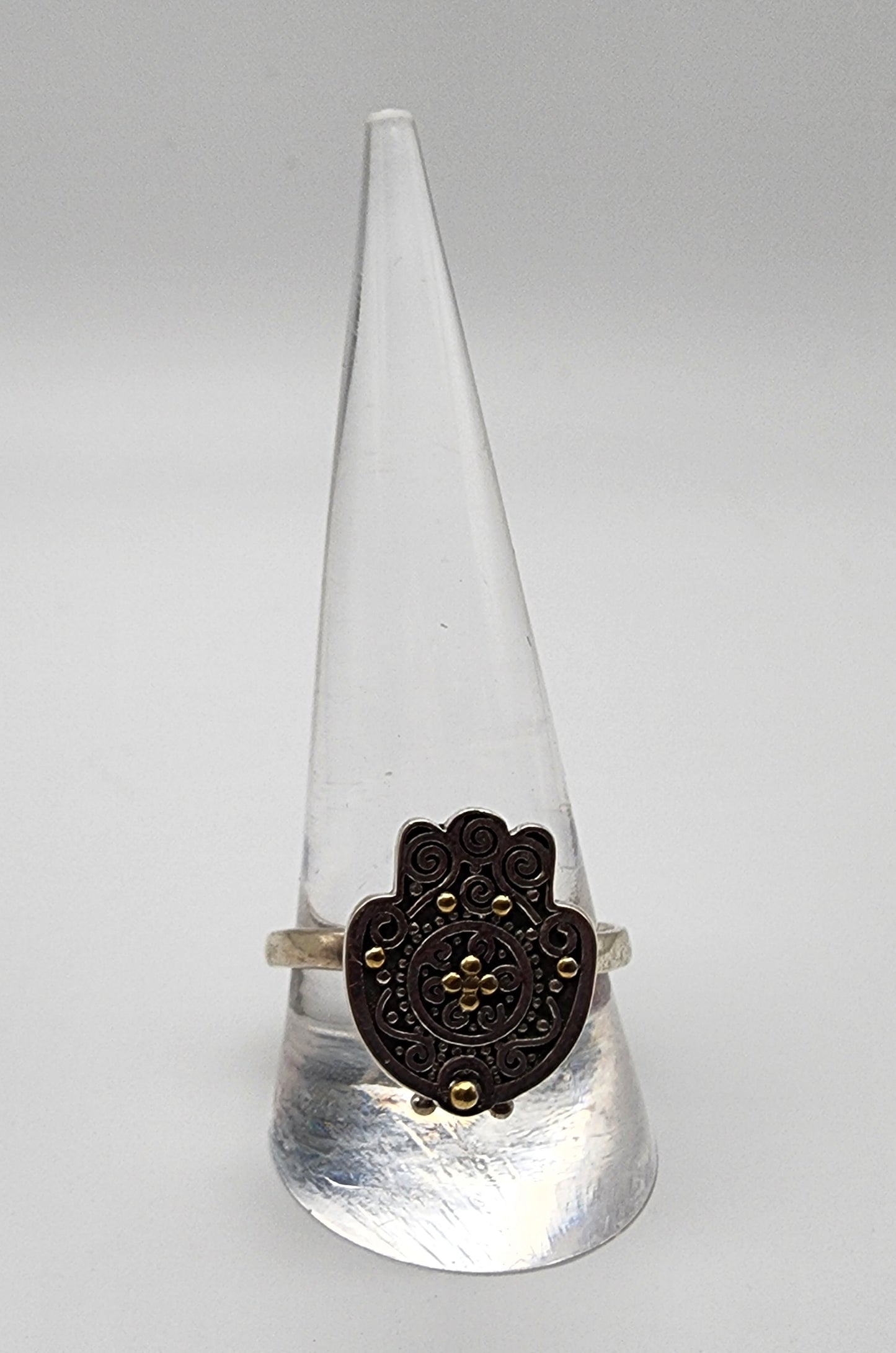 Sterling Silver Hamsa with Gold Ring.