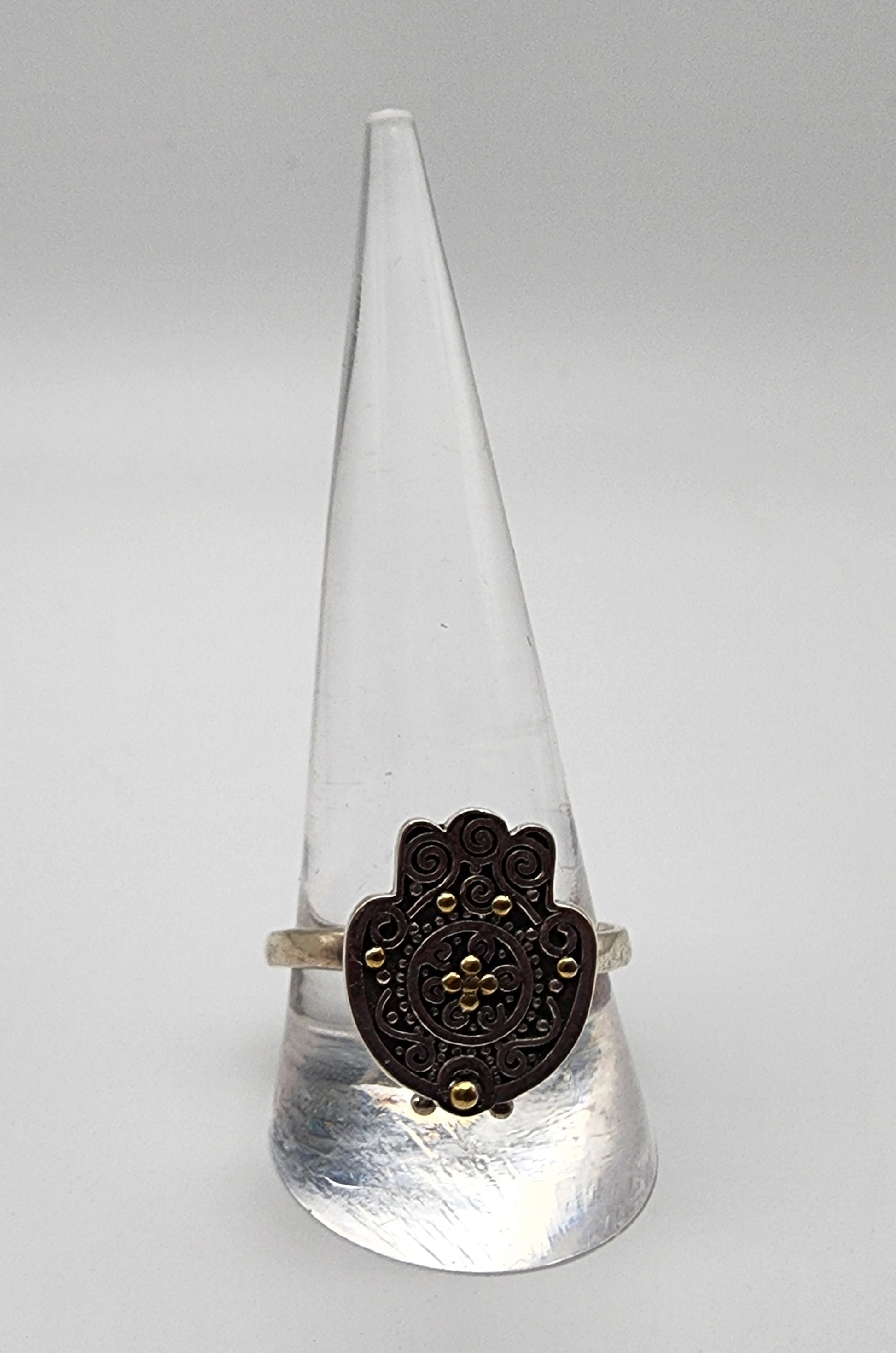 Sterling Silver Hamsa with Gold Ring.