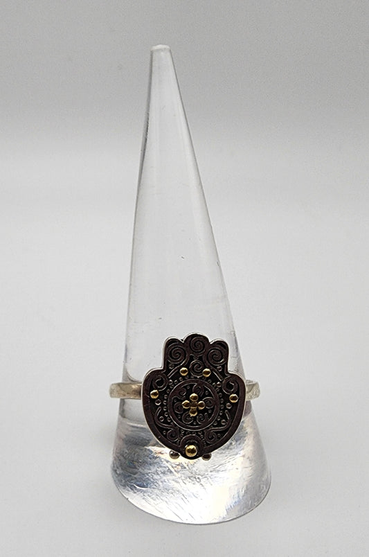 Sterling Silver Hamsa with Gold Ring.
