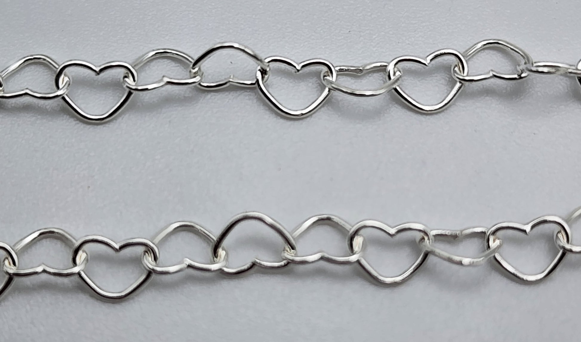 Sterling Silver Heart Chain 3mm Sold Per Foot.