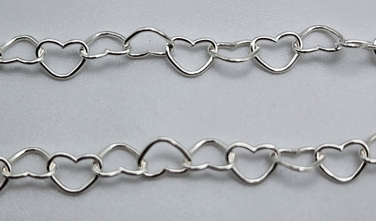 Sterling Silver Heart Chain 3mm Sold Per Foot.