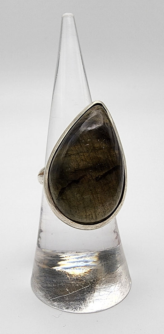 Sterling Silver Labradorite Large Teardrop Ring.