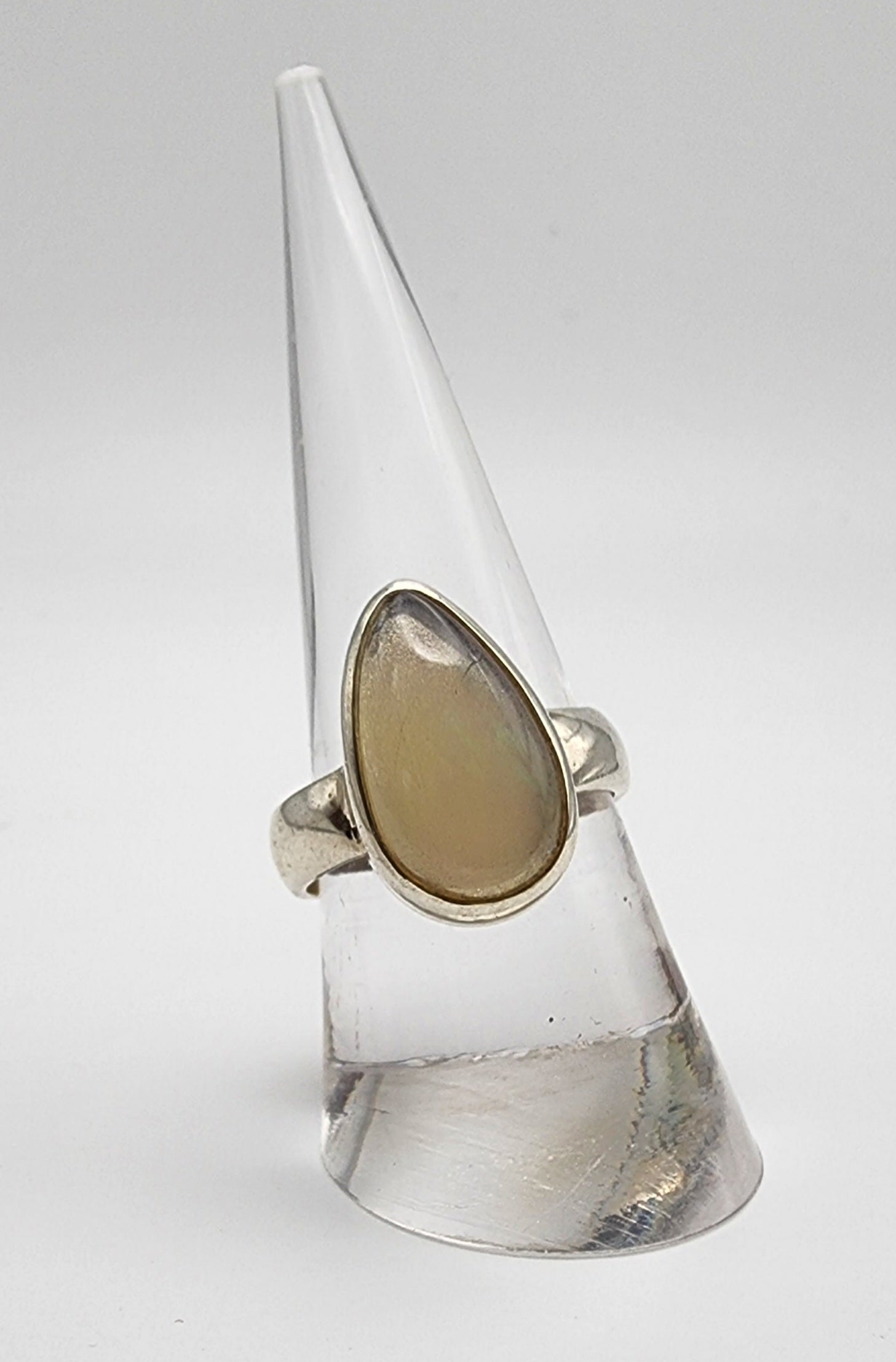 Sterling Silver Large Teardrop Ethiopian Opal Ring.