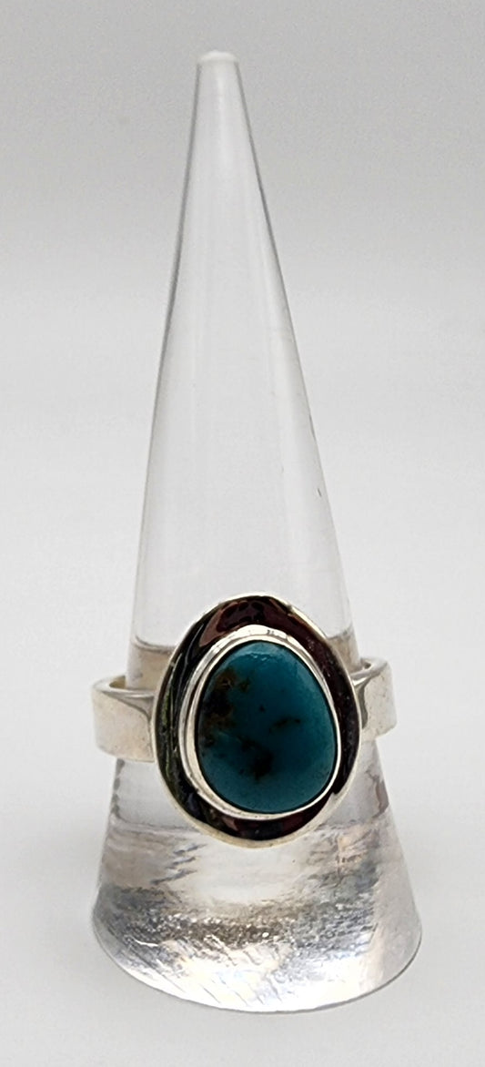 SS Large Turquoise Bezel Set Ring.