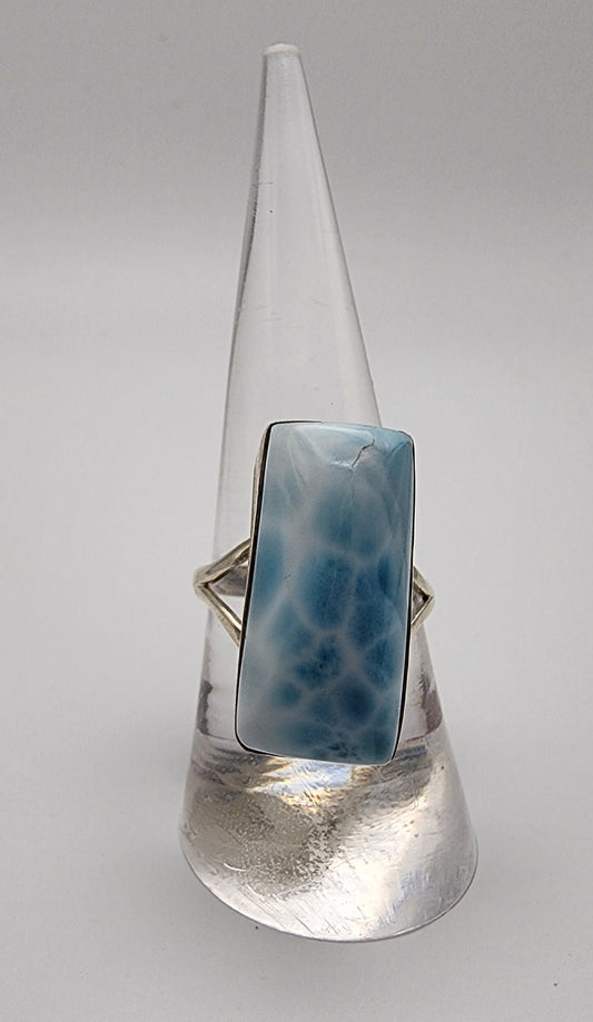 Sterling Silver Larimar Rectangle Ring.