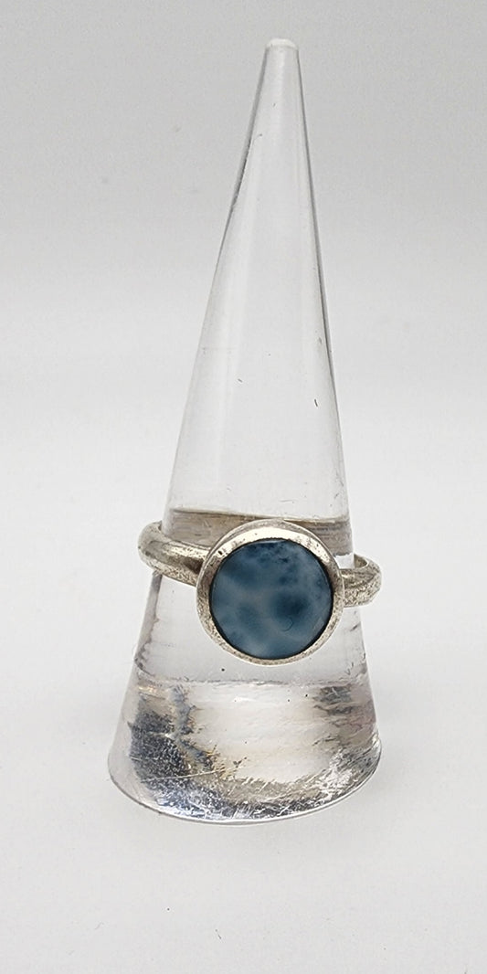 Sterling Silver Larimar Round Ring.