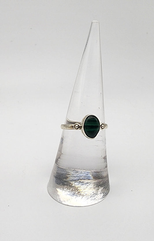 Sterling Silver Dainty Malachite Oval Ring.