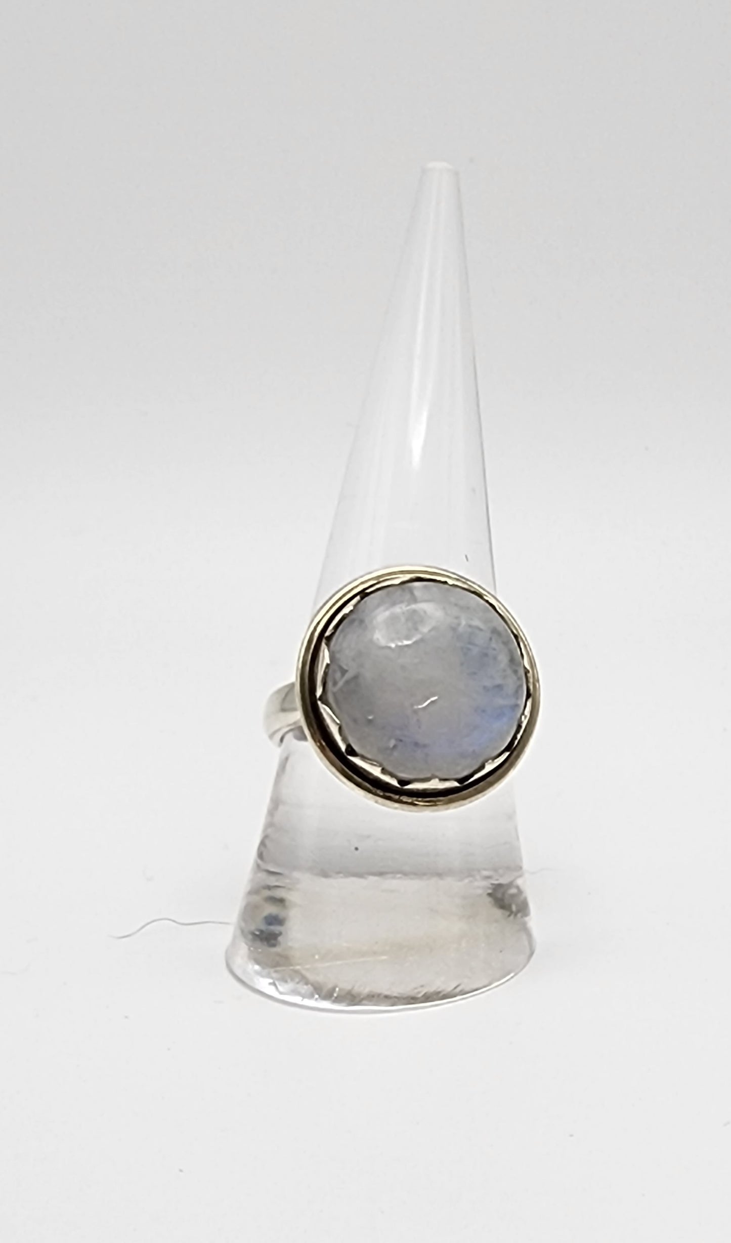 Sterling Silver Round Moonstone Ring.