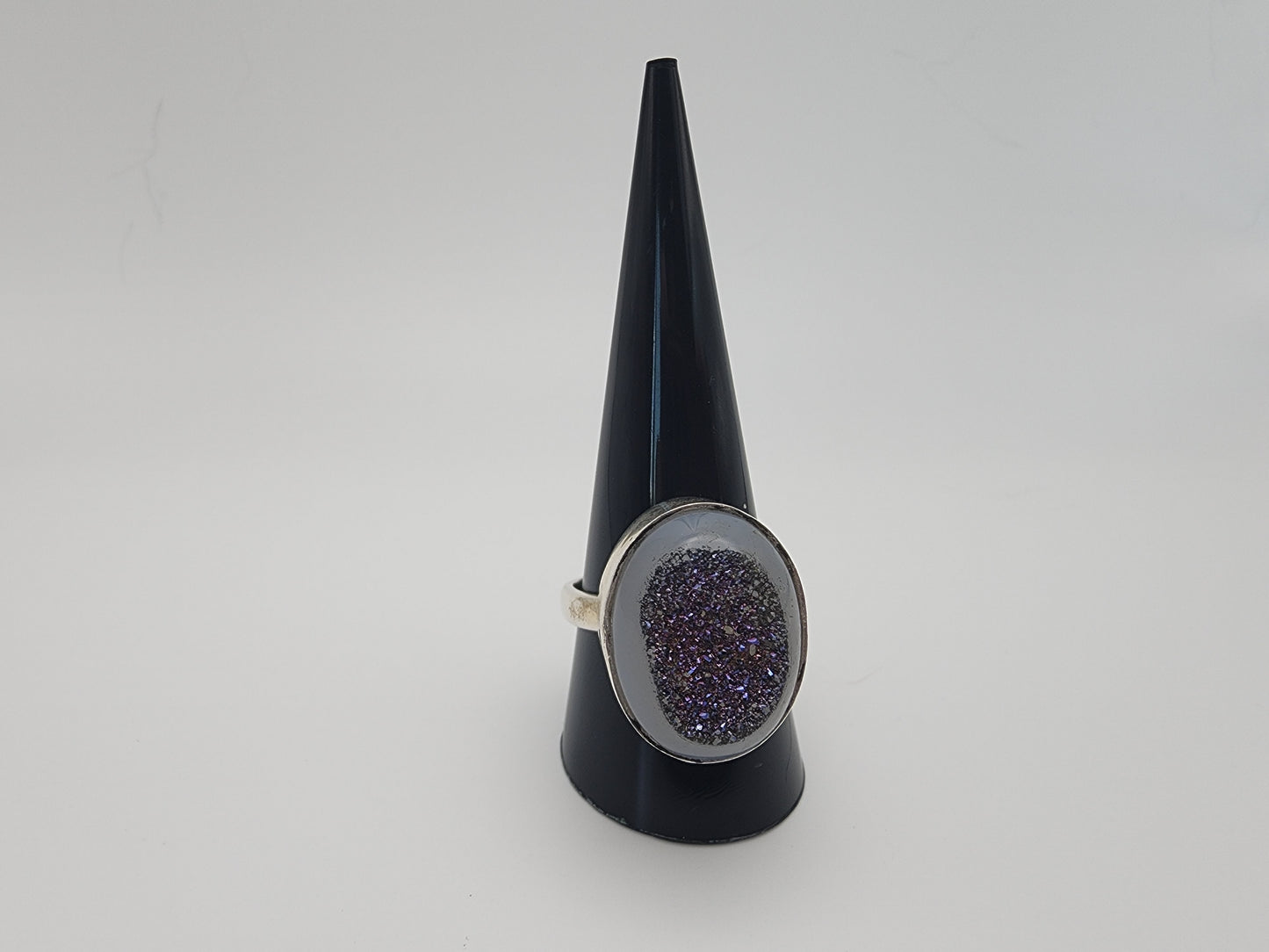 Sterling Silver Simple Ring Purple Druzy Size 8.5.