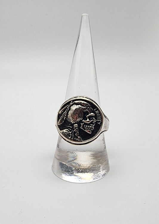 Sterling Silver Skull Coin Ring.
