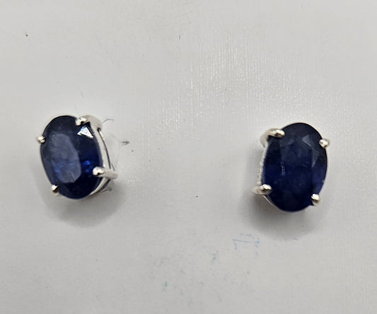 Sapphire Sterling Silver Faceted Stud Earrings.