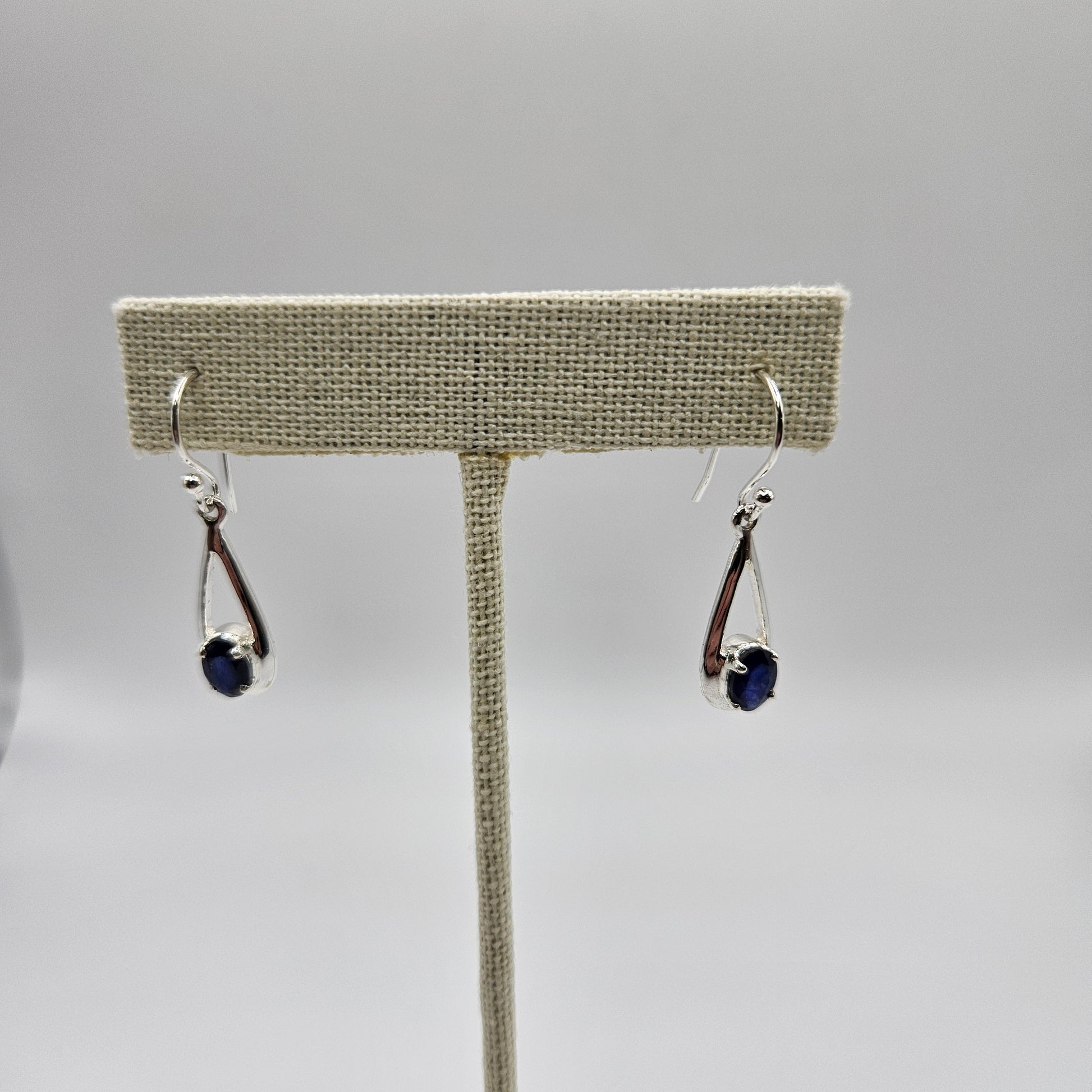 Sapphire Sterling Silver Long Teardrop Faceted Dangle Earrings.