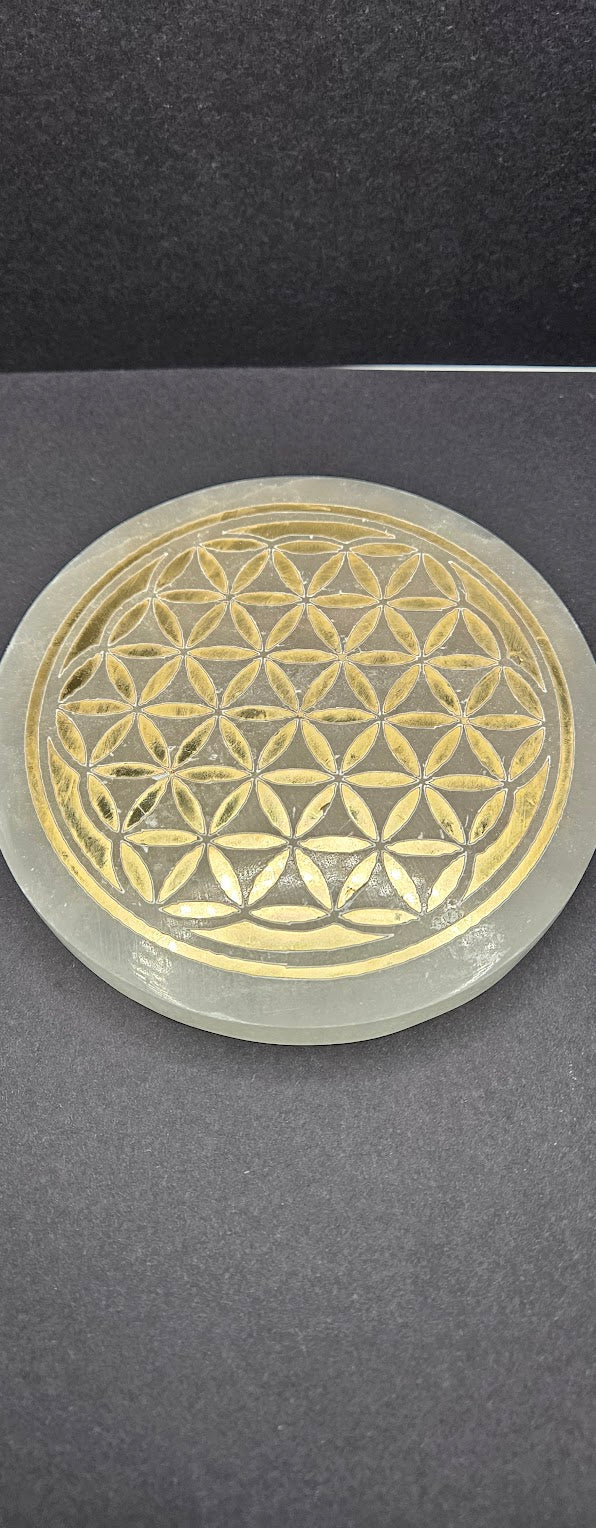 Selenite Charging Plate with Gold.