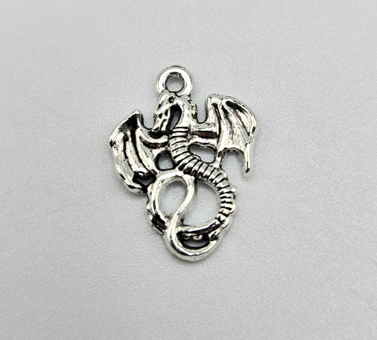 Silver Colored Dragon Charm 0.5 inch.