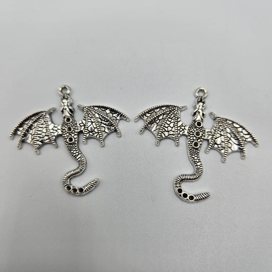 Silver Colored Flying Dragon Charm 1.5x1.5 inch.