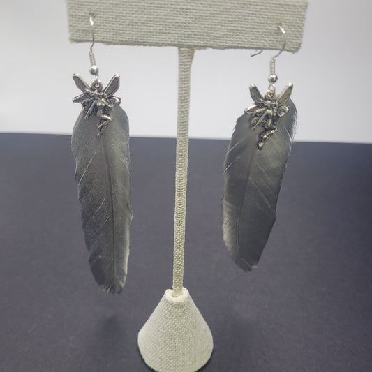 Silver Plated Silver Color Feather Fairy Earrings.
