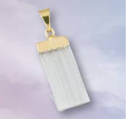 Silver and Gold Plated Selenite Rectangle Pendant.