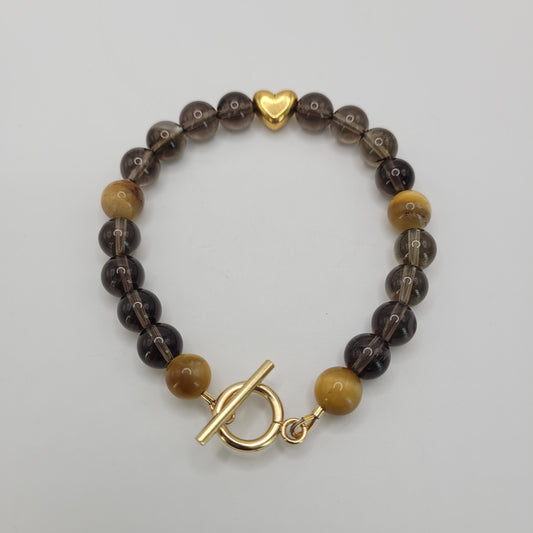 Smoky Quartz And Tiger's Eye Bracelet Kit With Gold Findings.