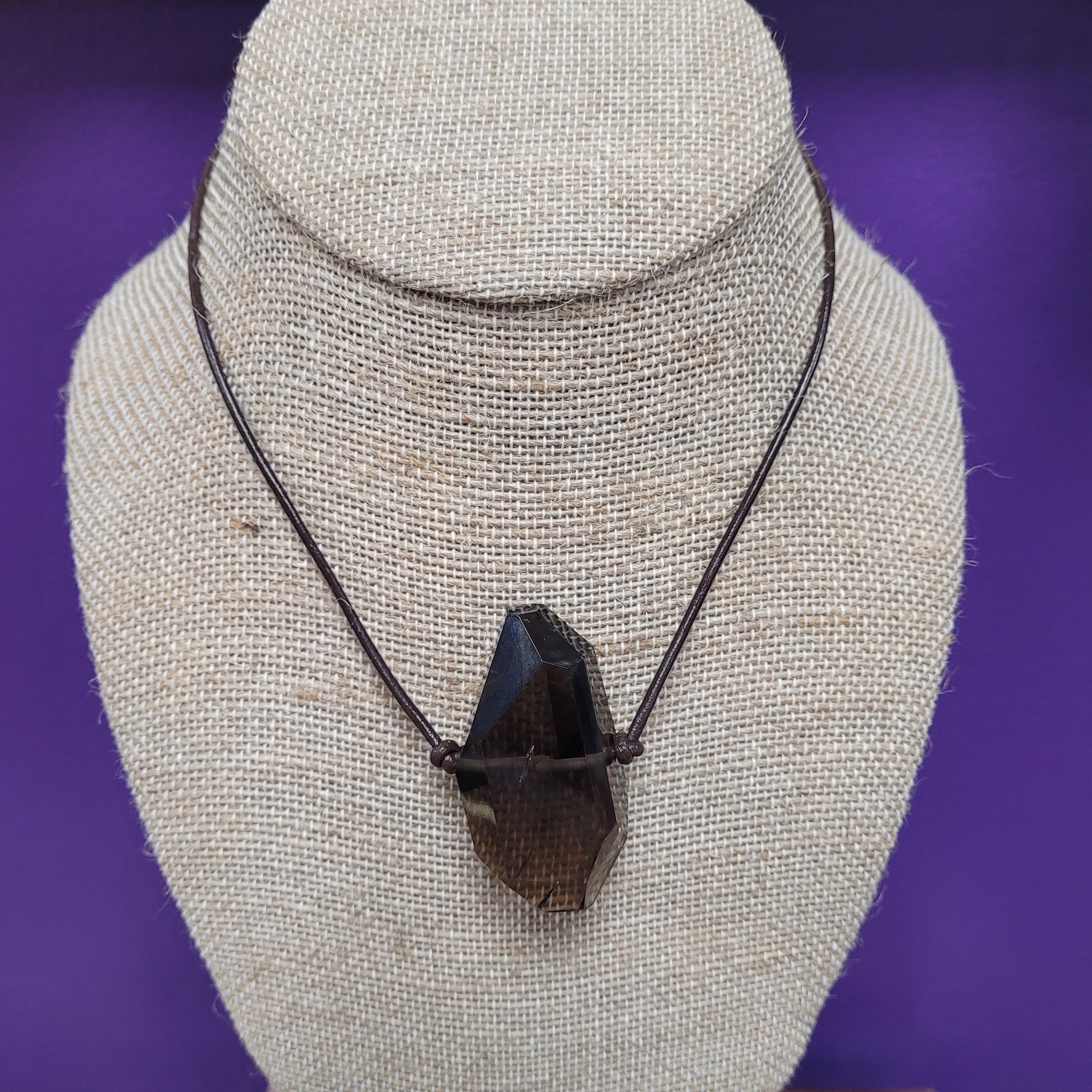 Smoky Quartz Leather Necklace.