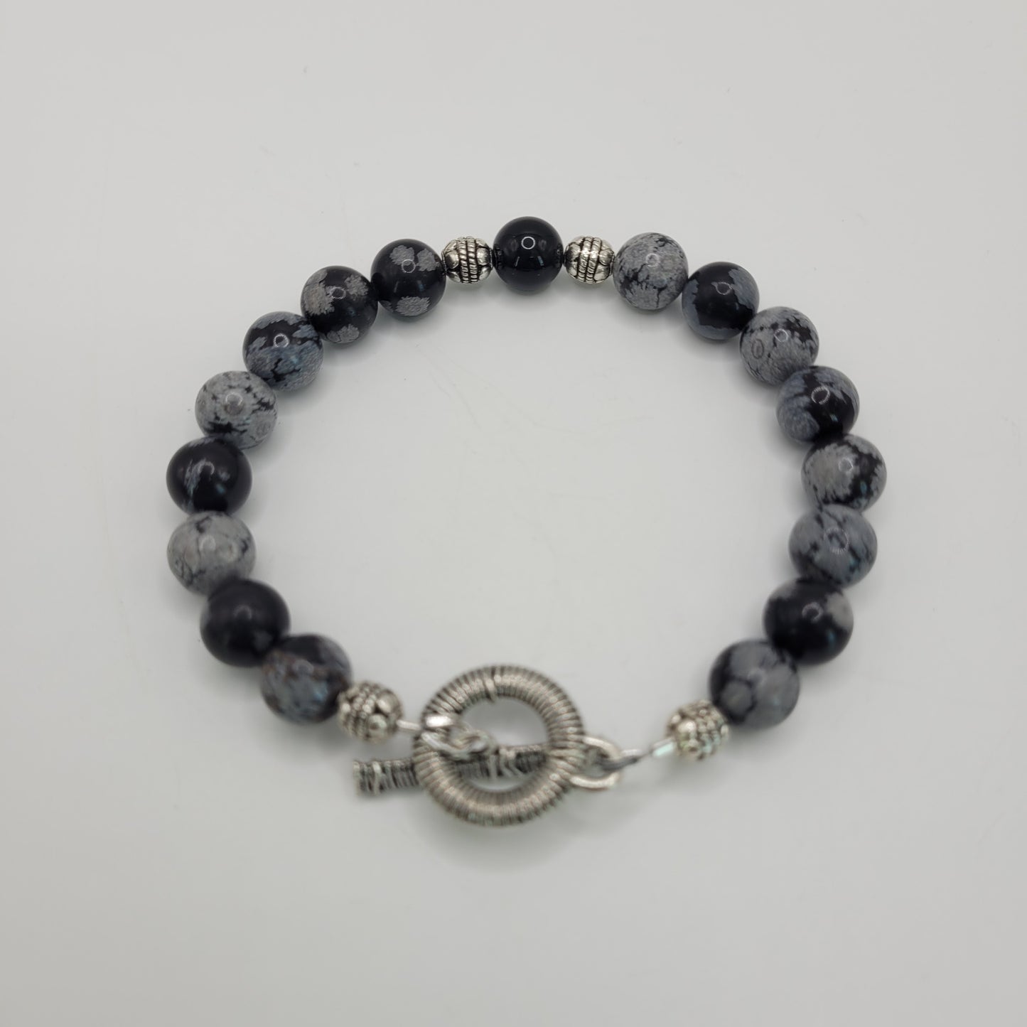 Snowflake Obsidian Bracelet Kit With Silver Plated Findings.