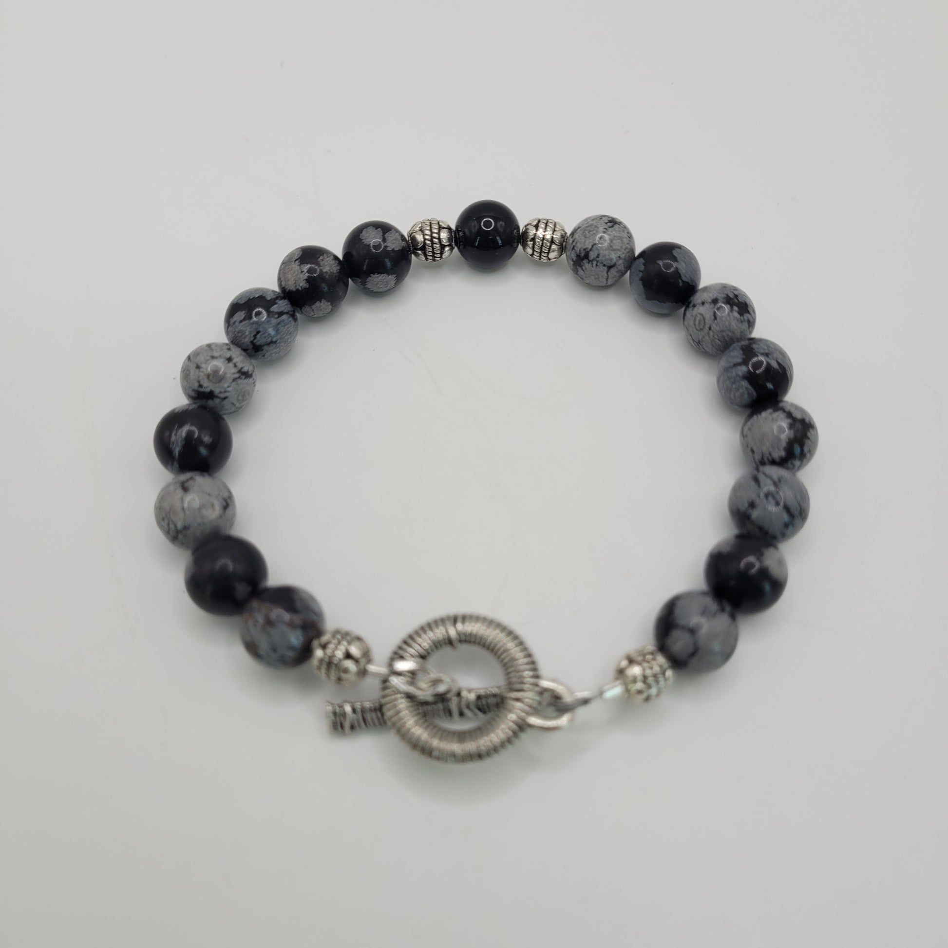 Snowflake Obsidian Bracelet Kit With Silver Plated Findings.