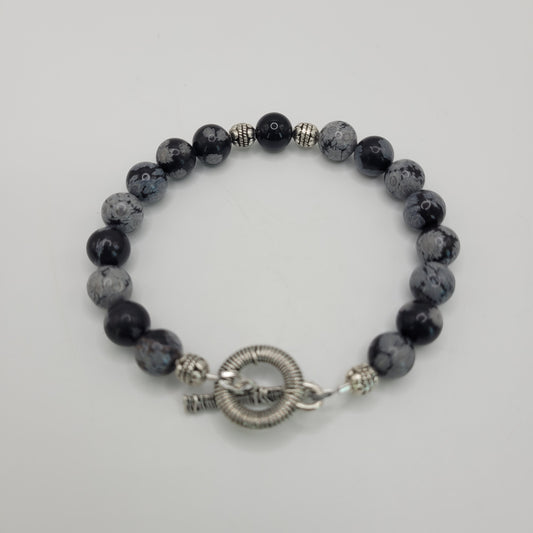 Snowflake Obsidian Bracelet Kit With Silver Plated Findings.