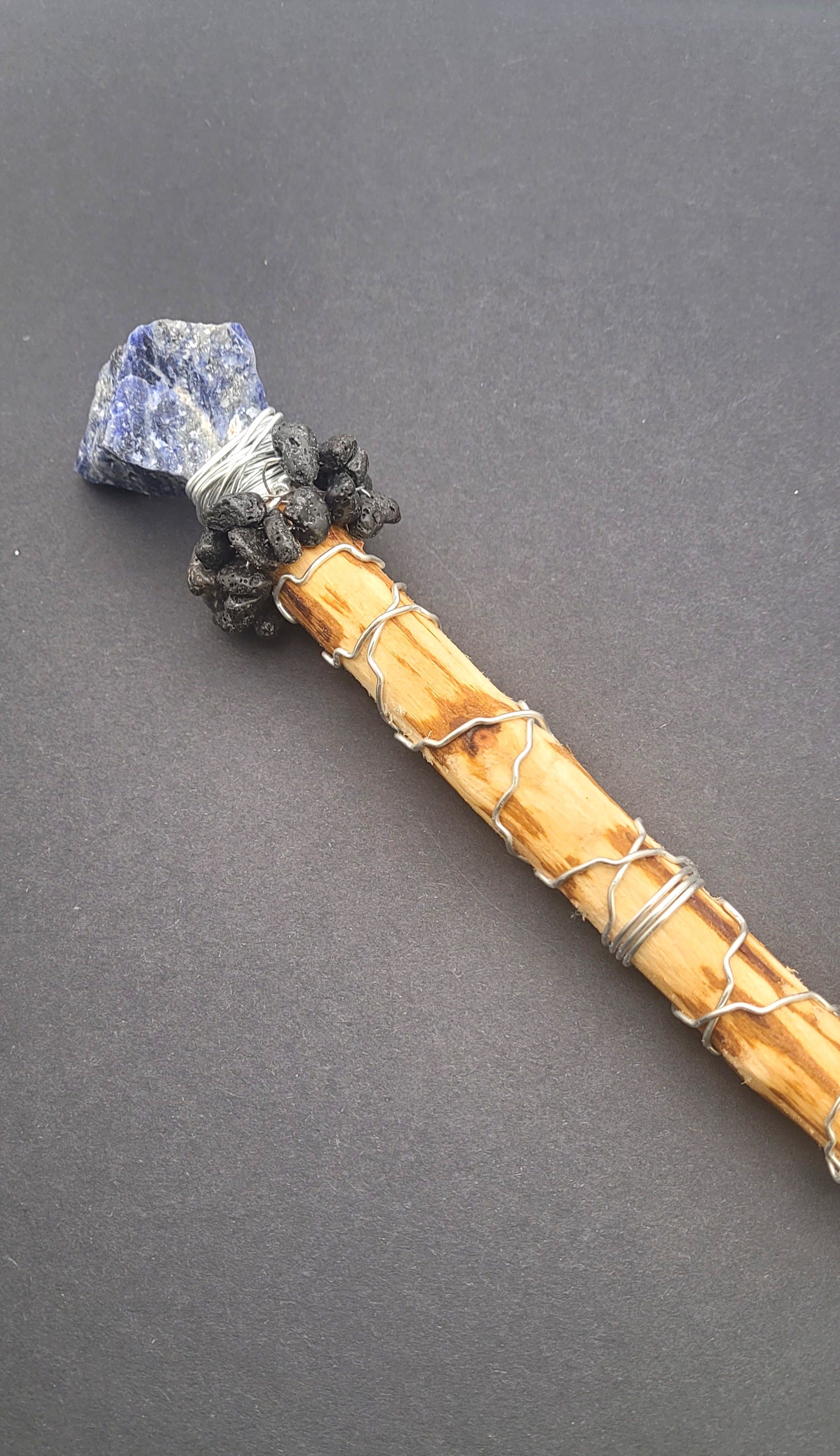 Handmade Sodalite and Lava Stone Wand.