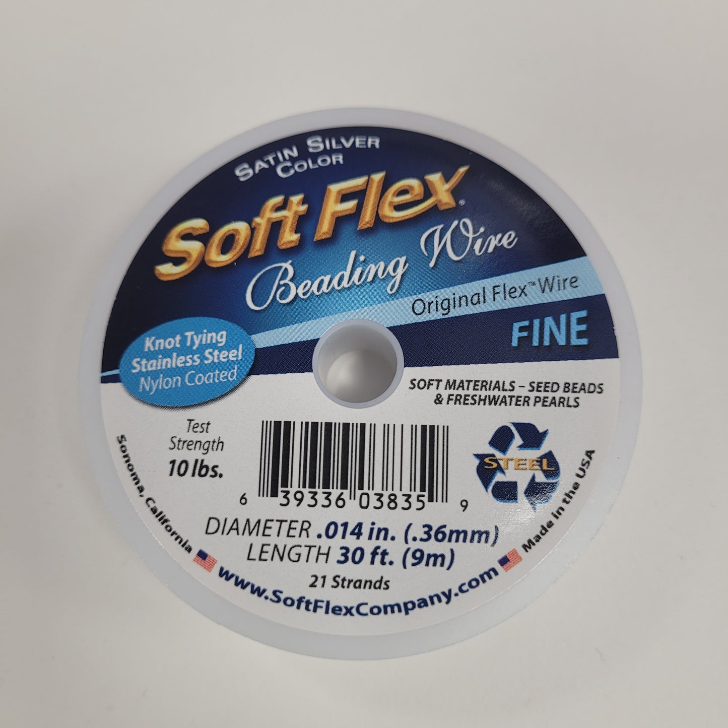 Soft Flex Wire FINE 0.14 DIA  30 FT SATIN SILVER.