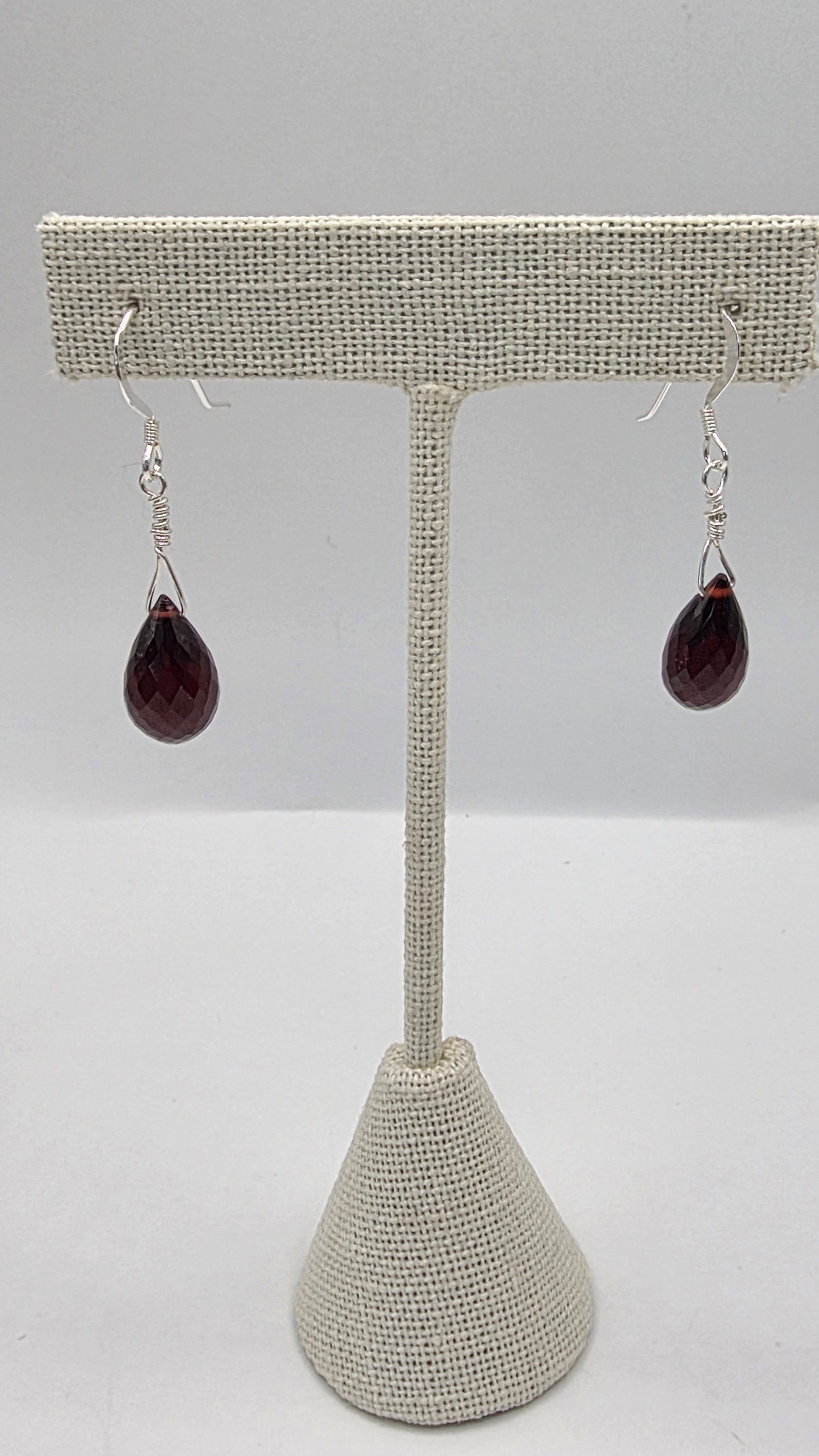 Sterling Earrings Garnet Wire Wrap Earrings.